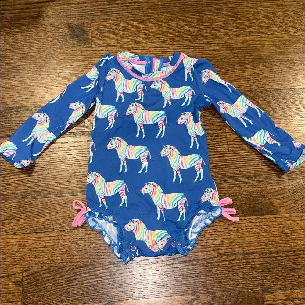 Blue Rainbow Zebra Rashguard Swimsuit